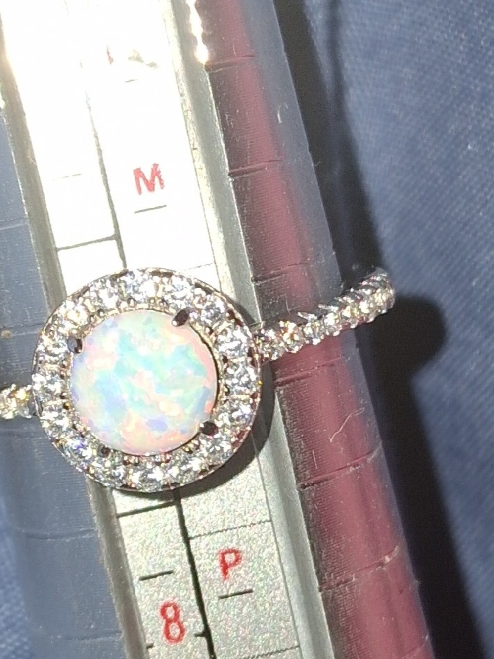 Gorgous Opal Halo Round Ring w/Moisanite Gems size 7